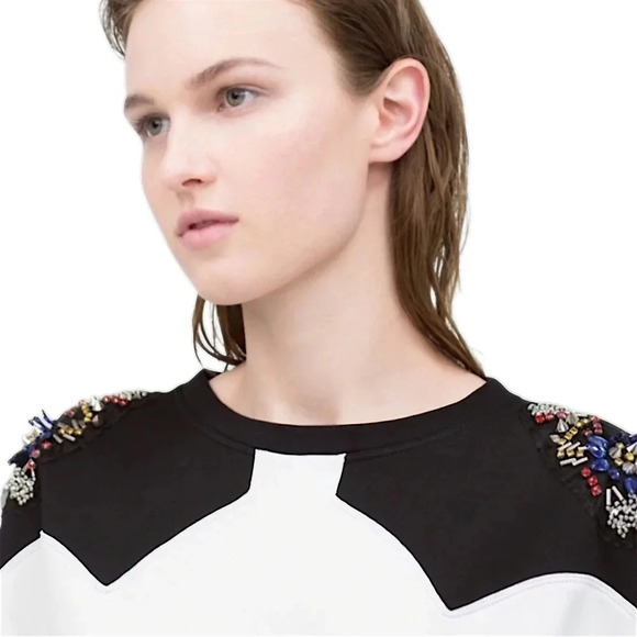 Zara W/B Collection Rhinestone Beaded Jewel White Black Sweater Dress Size S - Picture 5 of 16